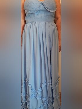 Light Blue Ruffle-Trim Prom Dress